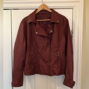 Max Studio Faux Leather Motorcycle Jacket XL Burgundy NWOT